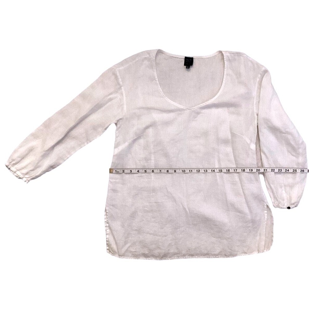Blue Saks Fifth Avenue Tunic Women Large White Good Linen V-Neck Long Sleeve‎ - Picture 12 of 16